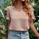 thumbnail image 4 of Blusa holgada de manga corta color rosa para oficina, talla XL, blusa con escote en V y volantes para verano, 4 of 8