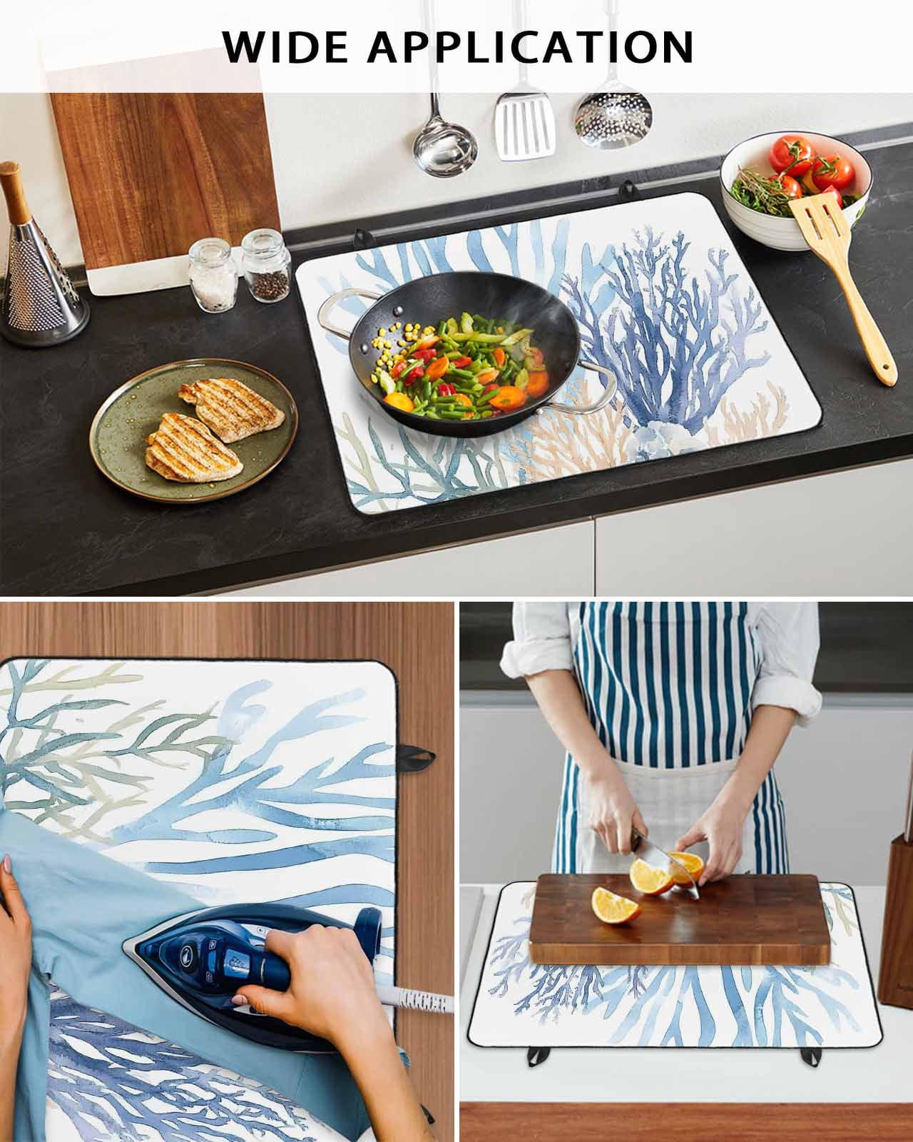 nqOlkjepod Large Induction Cooktop Protector Mat 36"x21", Summer Coral Stove Top Covers for Electric Stove, Vintage Coastal Ocean Blue Green Plant Stove Burner Cover Mats, Glass Top Stove Cover