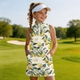 thumbnail image 5 of Girls Summer Dress Girls Sleeveless Zip Neck Performance Skort Dress Lemon Print Mini Crew Neck Sleeveless for Sportswear and Active Wear Beige 10 Years-11 Years, 5 of 6