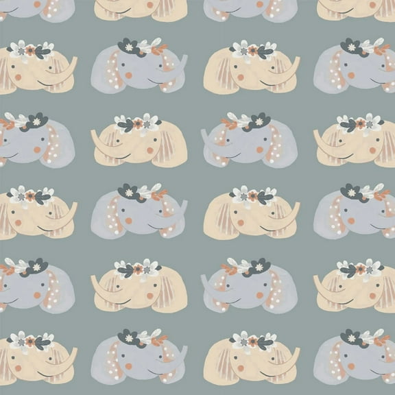 Oh Baby It's a Wild World Elephant Nursery Baby Childrens in Gray Cotton Fabric by the Yard Multi
