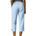 thumbnail image 4 of Ladies Cropped Trousers,Elasticated Waist Capri Pants for Women,Casual Plain Drawstring Loose Summer Trousers with Pockets Lightweight Straight Leg 3/4 Lounge Pants, 4 of 6