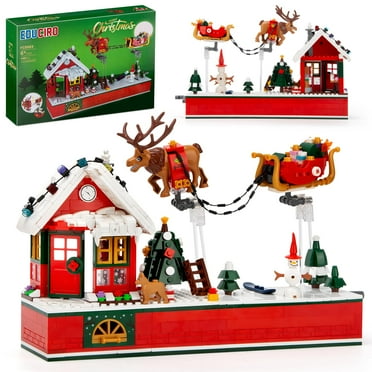 940pcs, Santa Claus sled and reindeer building block set, Santa Claus visiting village snow house model set, suitable for birthday and Christmas gifts