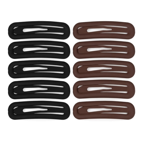 10-Piece Large Snap Hair Clips for Women, 2.8 in Soft-Touch Metal Barrettes, Black & Dark Brown