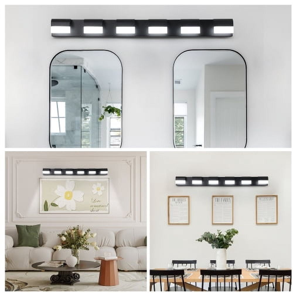 Hi-LIGHTS,6-Light Modern Bathroom LED Vanity Light With Acrylic Lampshade,Bathroom Wall Lighting for Bathroom,Dressing Room,Bedroom,Living Room(Black)