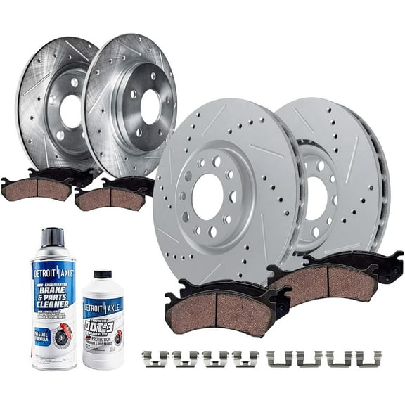 Detroit Axle - 10pc Brake Kit for 2017 2018 Chevy Malibu, Drilled Slotted Brake Rotors Ceramic Brakes Pads [with Manual Parking Brake] Replacement : 11.81" inch Front and 11.34" inch Rear Rotor