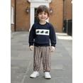 thumbnail image 4 of Qmyliery Boys Autumn 2Pcs Pants Sets Long Sleeve O Neck Rugby Embroidery Tops Plaid Pants Sets, 4 of 9