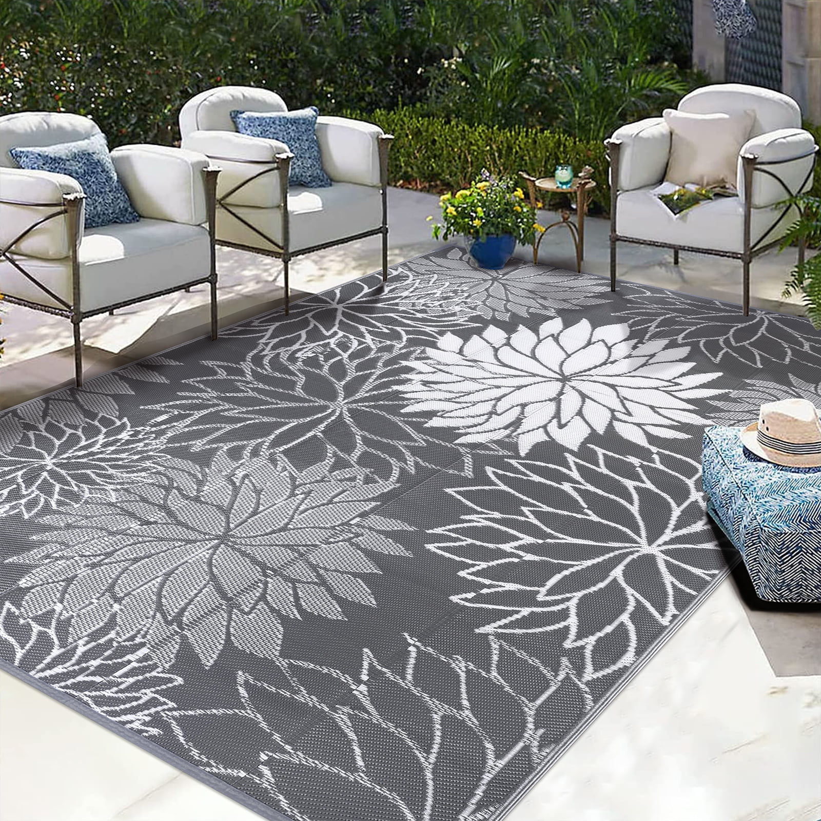 Ileading Outdoor Rugs for Patios 8'x10' Waterproof Patio Mat Plastic Straw Rug Reversible RV Camping Tent Rug Outside Area Rug for RV, Patios,Deck, Beach,Balcony, Camping