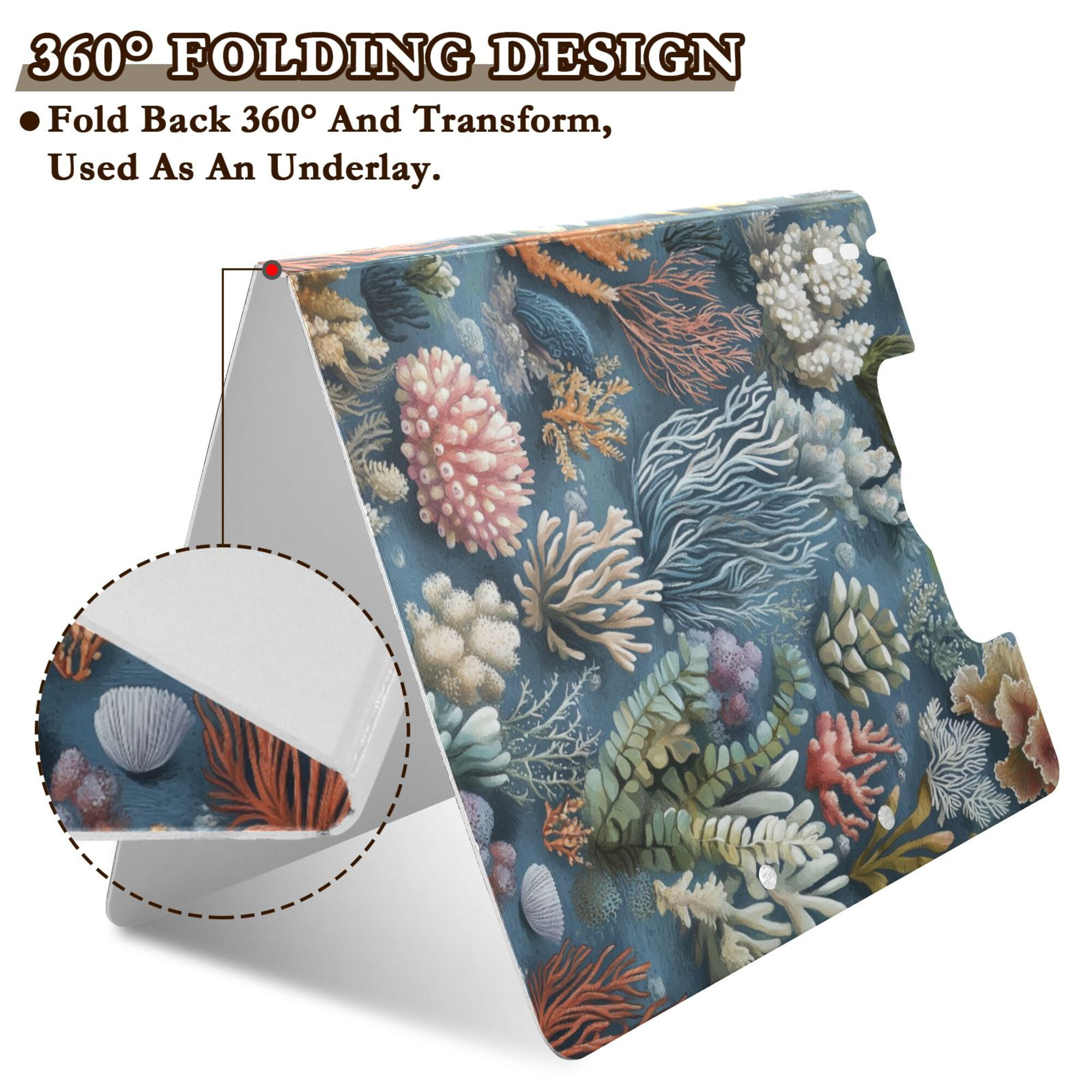 FORMRS A4 Clipboard Folder with Pen Holder Horizontal Foldable School Office Binder, Sea Plants Pattern