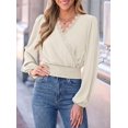 thumbnail image 5 of PRETTYGARDEN Women's Business Casual V Neck Wrap Blouse Lace Trim Soft Crop Tops, Smocked Waist Long Sleeve Shirts, Dressy Casual Office Work Going Out Outfits, Fall Clothes, 5 of 9
