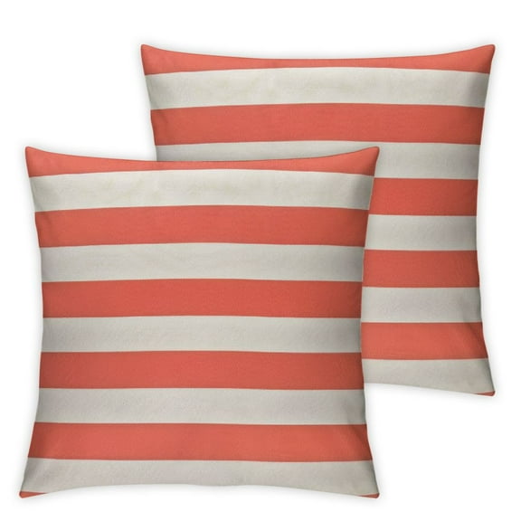 Acheng Home Set of 2 Pillow Case White Coral Nautical Stripes Outdoor Throw Pillow Covers Cushion Decorative Pillowcase Square 12x12in