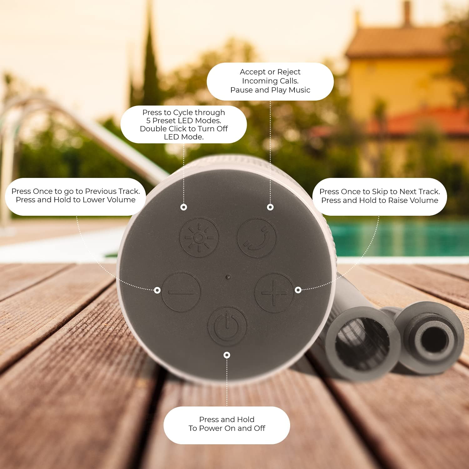 iJOY Tiki Portable Speaker with LED Lights – Waterproof for Indoor & Outdoor Use