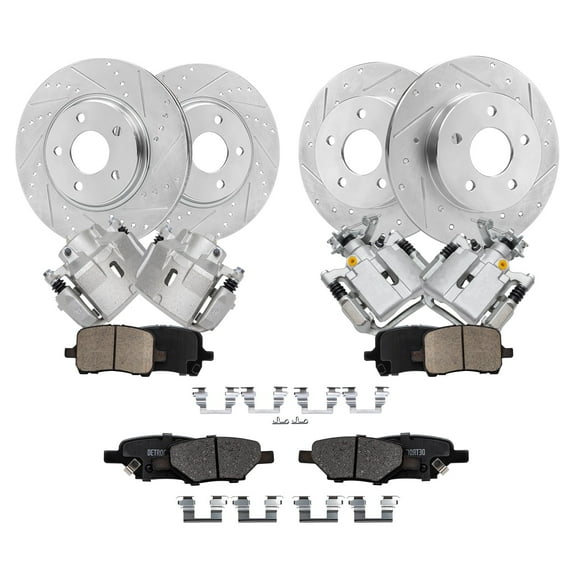 Detroit Axle - Brake Kit for Chevrolet Malibu Saturn Aura Pontiac G6, 11.65 inch Front & 10.63 inch Rear Drilled Slotted Brake Rotors Ceramic Brake Pads Brake Calipers Replacement
