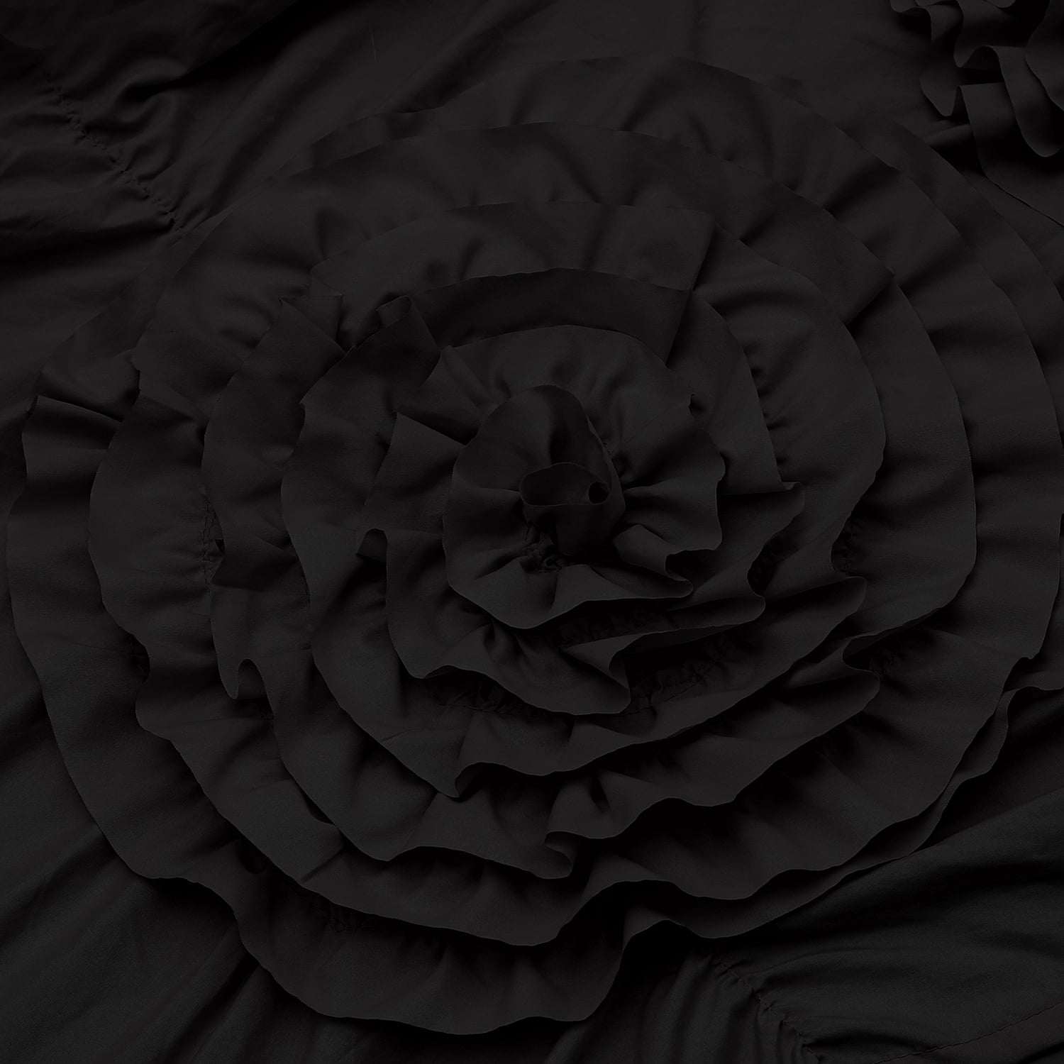 HIG Boho Ruffled Shower Curtain - Oversized Floral Print, Heavy Fabric with Elegant Draping for Bathroom, 72"x72", Black