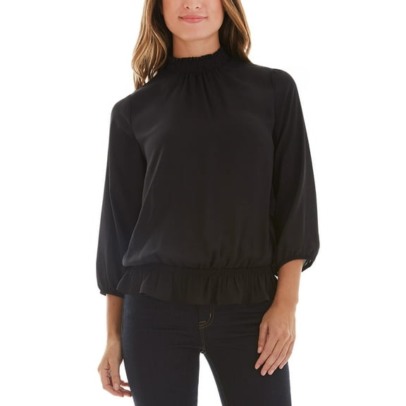 Bcx Juniors’ Smocked Mock-Neck Top, Small, Black