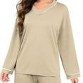thumbnail image 7 of Womens Pajama Sets Long Sleeve Top and Pant V Neck Solid Color Two Piece Outfit Sets, 7 of 7