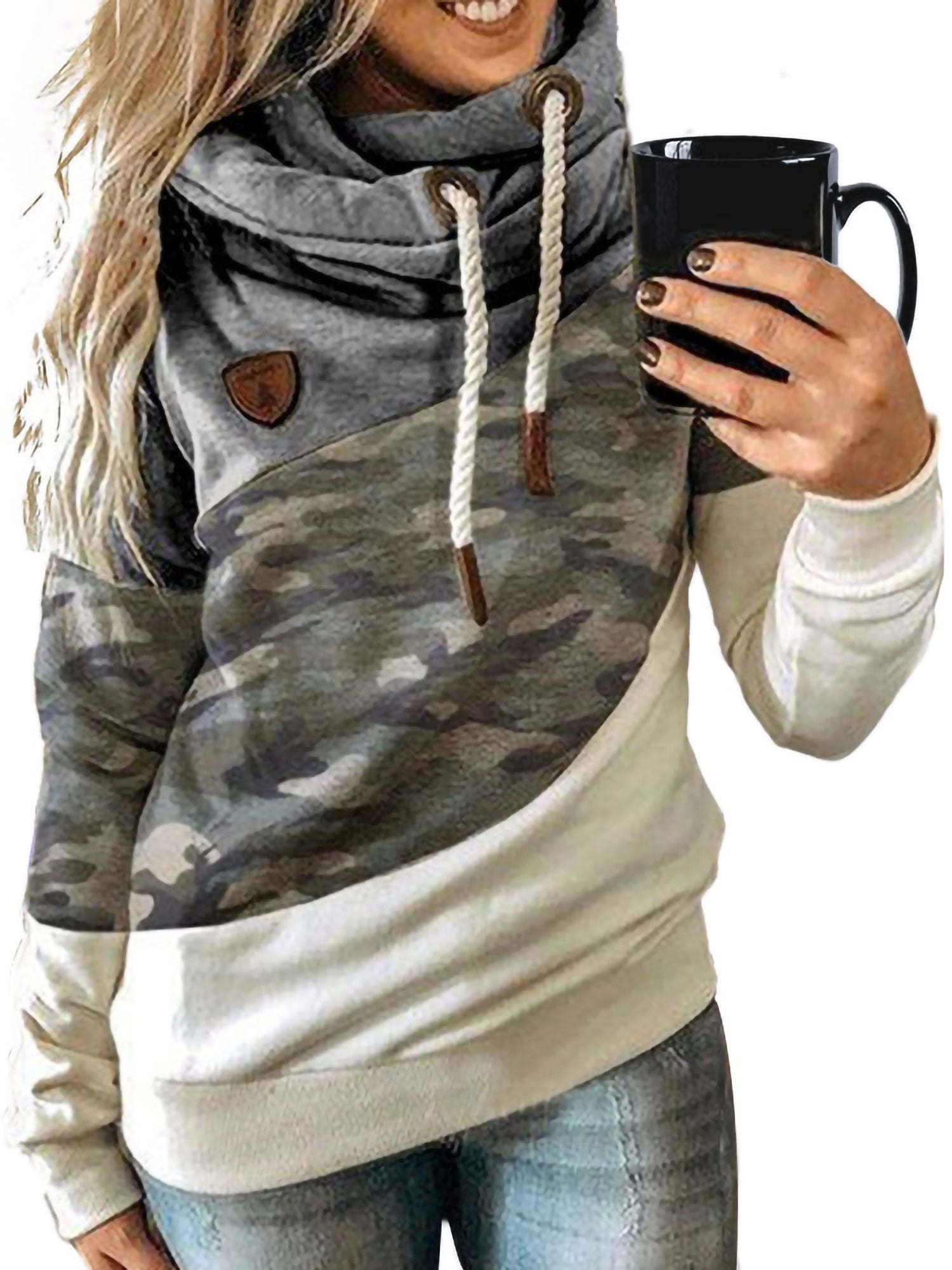 Womens Hoodies Pullover Casual Cowl Neck Long Sleeve Tops Colorblock Hooded Sweatshirts Teen Girls Fall Blouses Sweater 