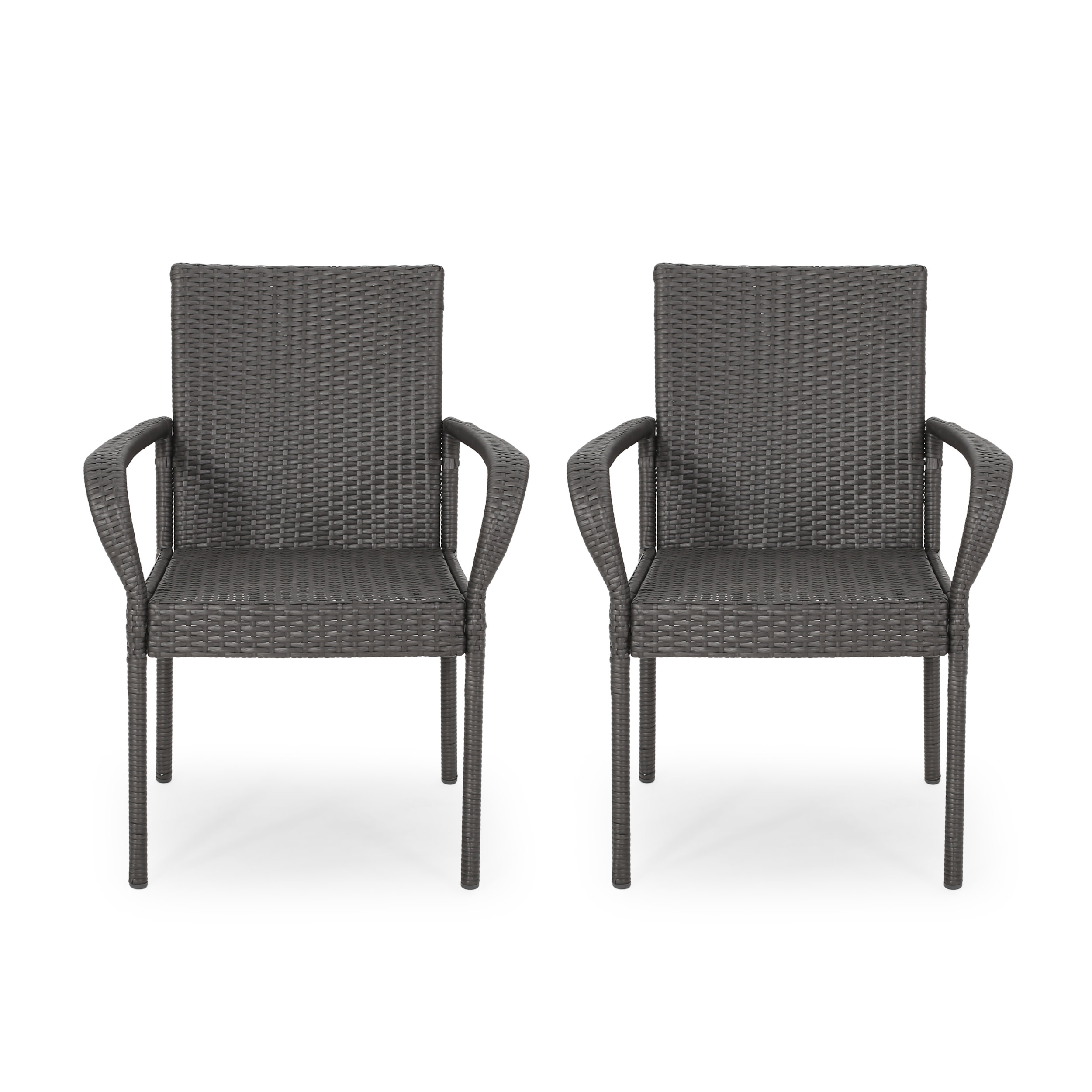 GDF Studio Caton Outdoor Wicker Dining Chairs, Set of 2, Gray