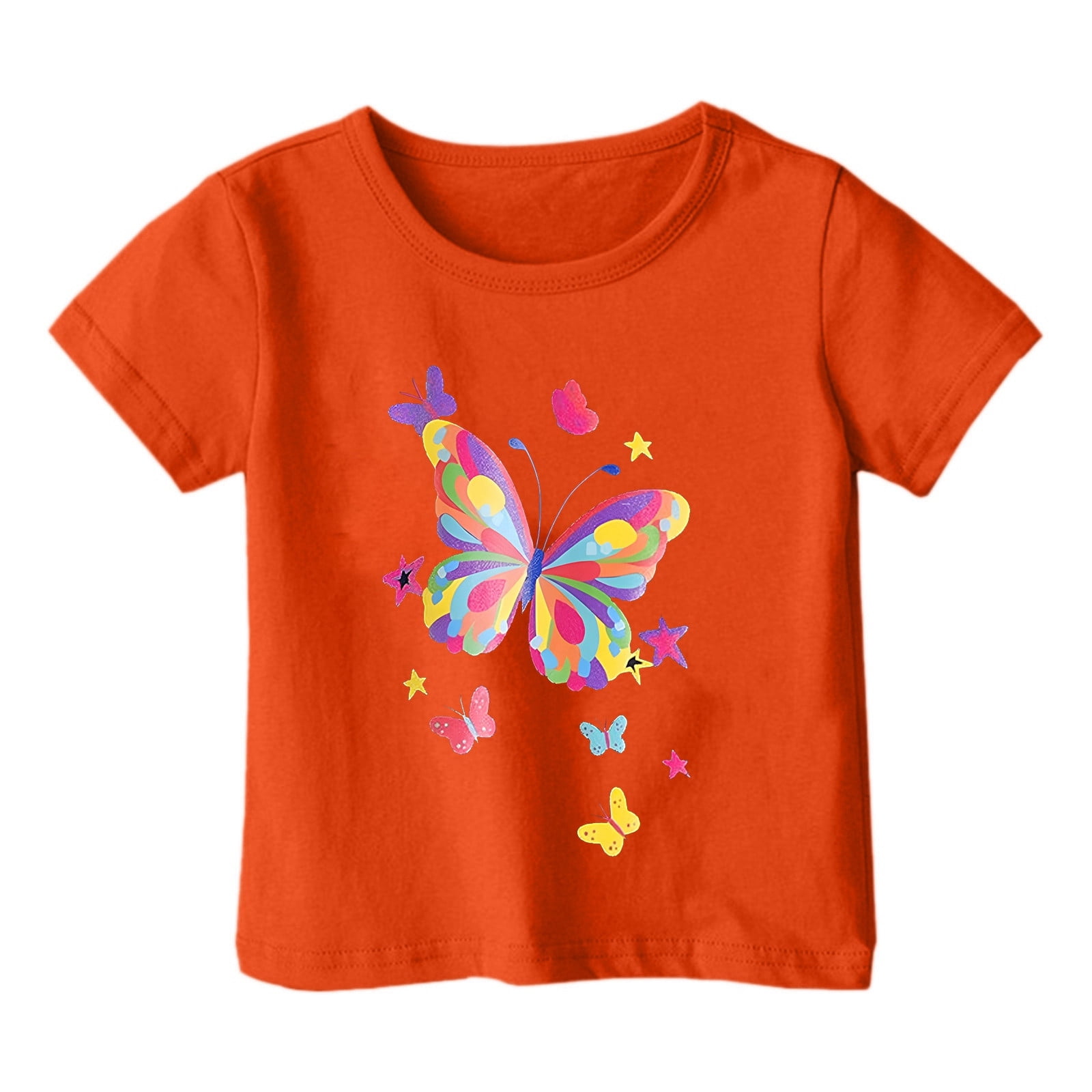 T-shirts Filles Été Imprimé Papillon Coloré Col Rond Manches
