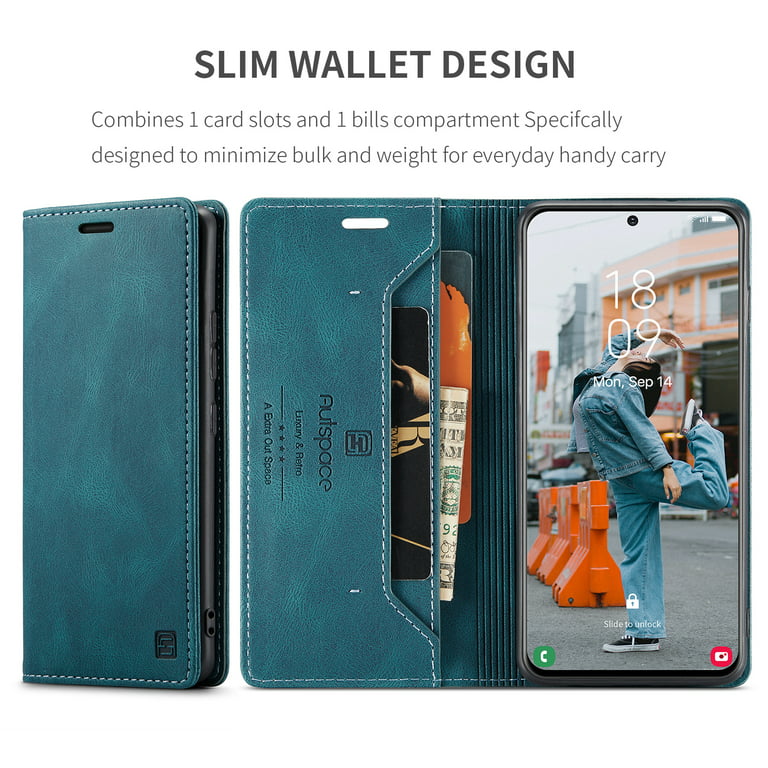 Samsung Galaxy S22 case Vintage PU Leather Wallet Case TPU Bumper Card  Slots Hands-Free Kickstand Magnetic Closure Shockproof Flip Folio Case for