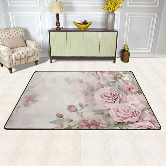 Area Floor Mats Roses Flowers Large Nursery Rugs Non-Slip Living Room Carpets Bedroom Doormat for Dinning Decor 36" x 24"
