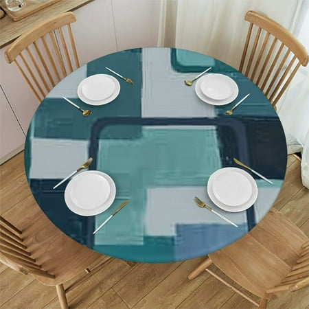

Ullo0ord Aqua Green Round Tablecloth Fitted Table Cover Elastic Tablecloths Waterproof Outdoor Indoor Stretch Cloth Tablecover for Dinner Party Shower Geometric Black Grey Simple White 38-42