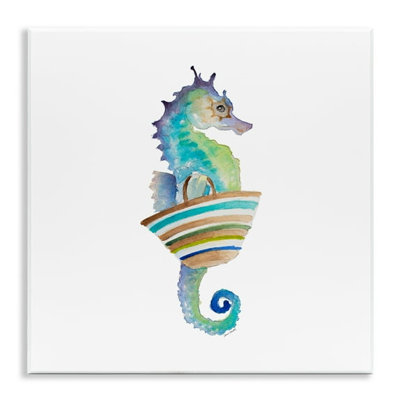 Stupell Industries Summer Ready Seahorse Novelty Painting Unframed Art Print Wall Art, 12 x 12