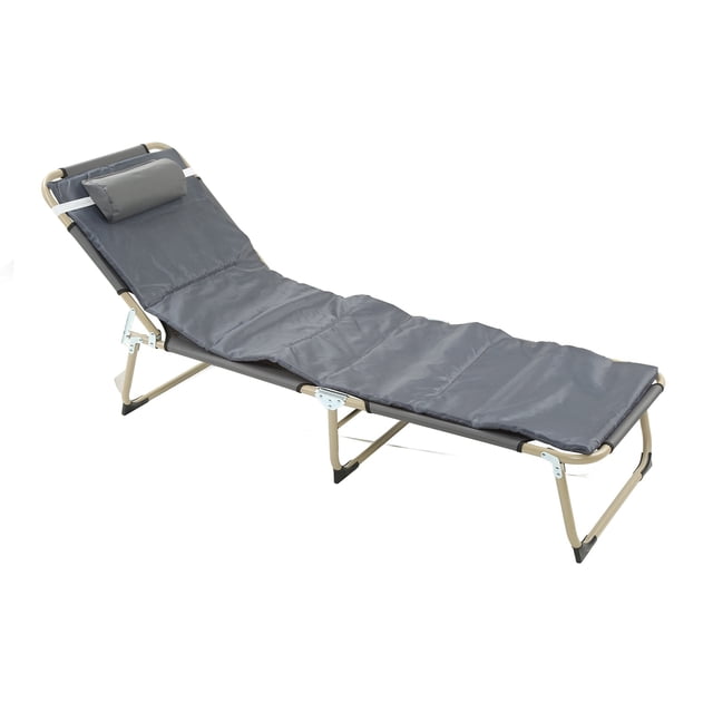 Chaise Longue, Fauteuil Inclinable Simple en Fer, Chaise Longue Pliante Inclinable, Chaise-Lit de Camping, Lit Pliant, Chaise Longue de Patio, Chaise Longue d'Extérieur avec Oreiller pour
