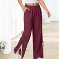 thumbnail image 6 of Babcutegg Linen Pants for Women Soild Color High Waist Cotton Linen Casual Fashion Straight Leg Womens Summer Clothes Wine Size L, 6 of 8