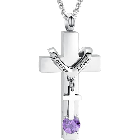 Crystal Cross Necklace for Ashes Birthstone Cross Urn Necklaces for Ashes Keepsake Cremation Jewelry for Pet Human Ashes Memorial Locket Jewelry Gifts