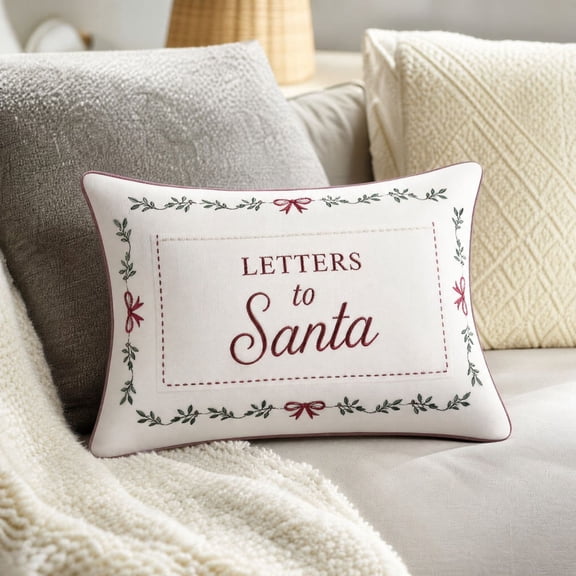 14" x 20" Letters to Santa Printed Decorative Pillow, Vintage Christmas Lumbar Pillow for Sofa & Holiday Home Decor