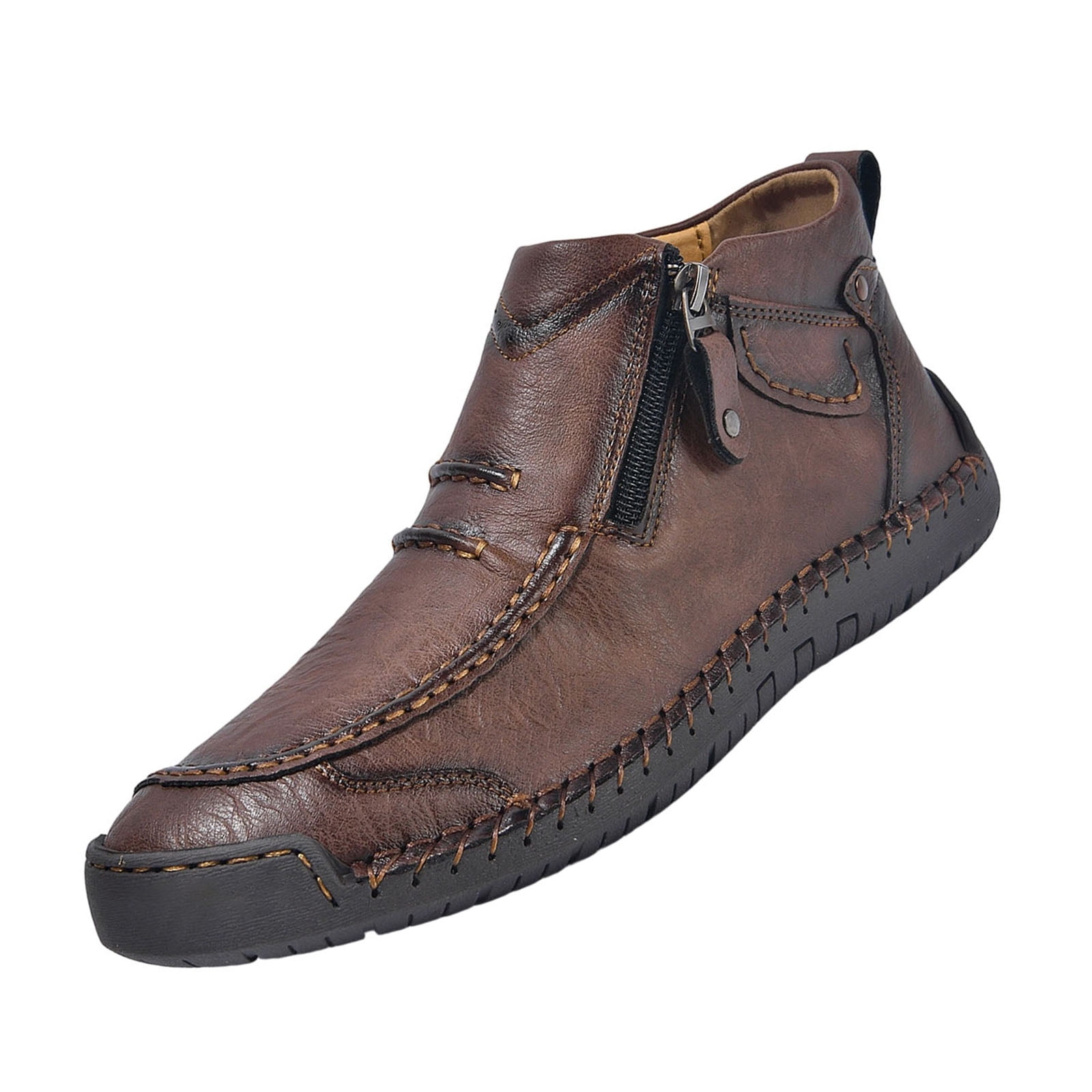 HTHLVMD Side Zipper Boots for Men, Men’S Slip-On Orthopedic Leather Boots,Men’S Handmade Premium Leather Slip-On Driving Boots,Men Side Zipper Orthopedic Shoes for Driving Hiking, Brown 6