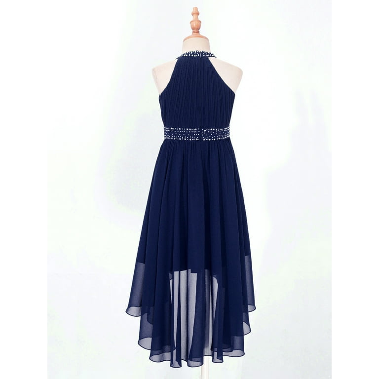 YONGHS Kids Flower Girls Rhinestone High Low Formal Dress Navy Blue Size 16  - Walmart.com