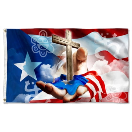 Cayyon Jesus Flag 3x5Feet Puerto Rico Christian Cross Grommet Flag Banner with 2 Brass Grommets