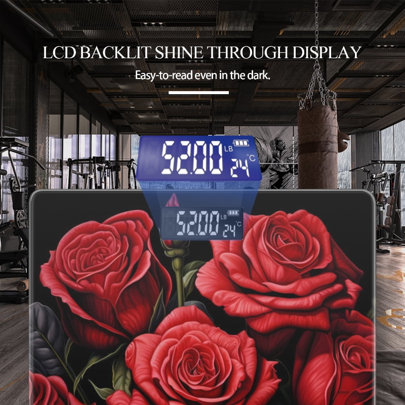 Bathroom Scale, Highly Accurate Digital Body Scale,Precisely Measures Weight up to 400 lbs-Bouquet Of Red Roses With Dew Drops On The Petals Against Black Background