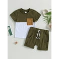 thumbnail image 2 of ALASELEGANTES Toddler Baby Boy Summer Short Clothes Outfits,0-24 Months 2T 3T Short Sleeve Contrast Color Tops and Solid Color Drawstring Shorts 2 Pieces Set, 2 of 9