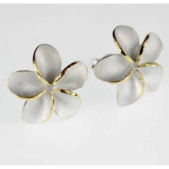 Hawaiian Jewelry Sterling Silver Hawaii Plumeria Flower Pierced Earring 10mm