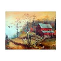 Trademark Fine Art Arie Reinhardt Taylor The Red Barn And The Hawk Canvas Wall Art - 18x24
