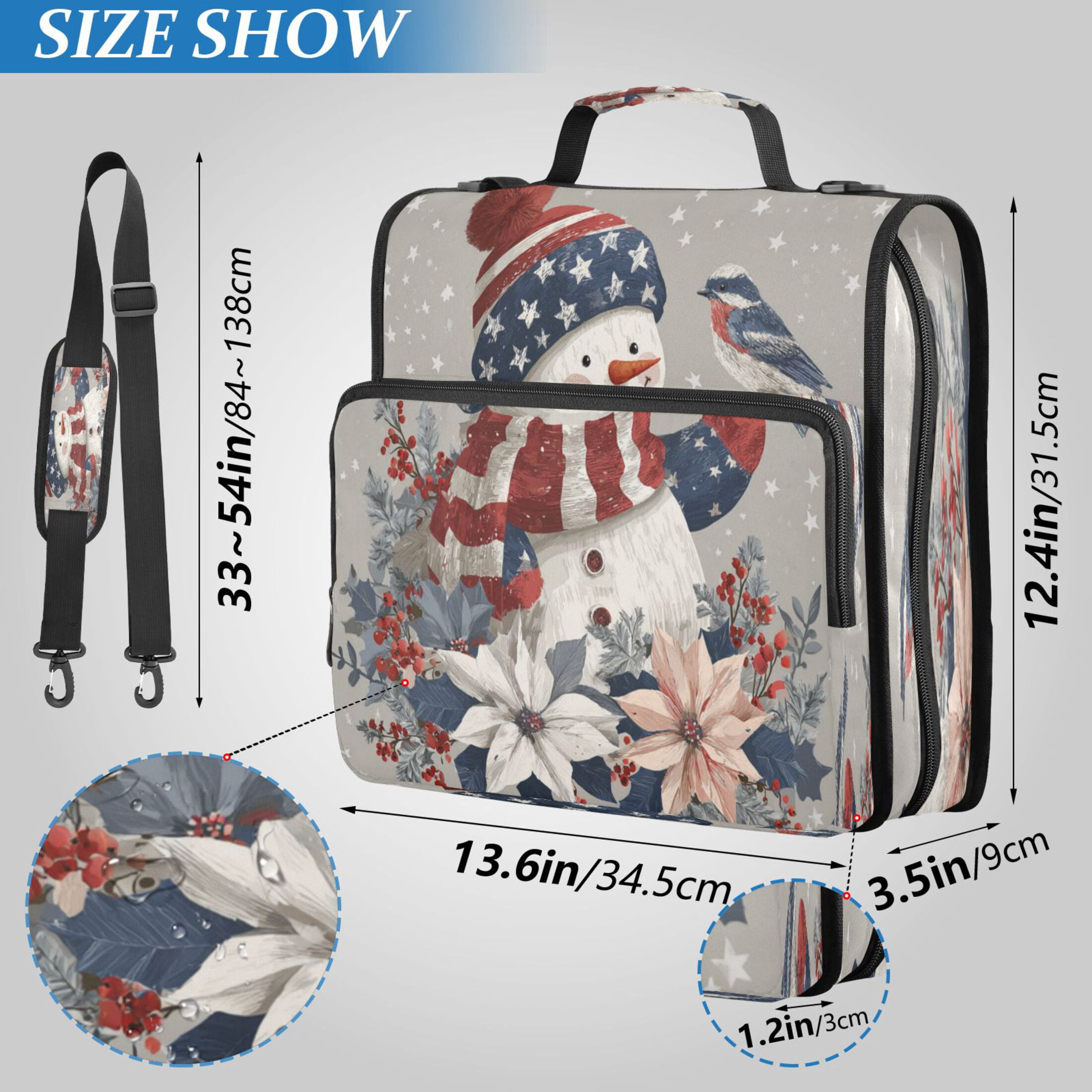 Zipper Binder 3 Rings Stationery Office Files Daily Organizer File Folder Storage Bag Five-star Flag Snowman