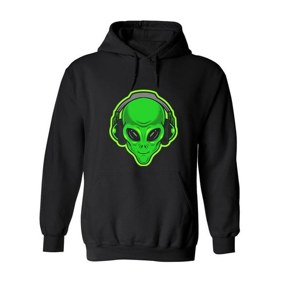Alien Green Head With Headphones Hoodie Men -Image by Shutterstock, Male 3X-Large