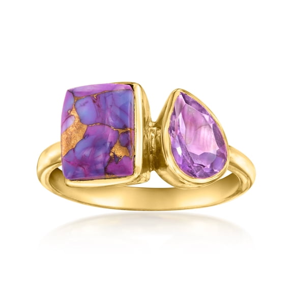 Ross-Simons Purple Turquoise and 1.10 Carat Amethyst Toi Et Moi Ring in 18kt Gold Over Sterling, Women's, Adult