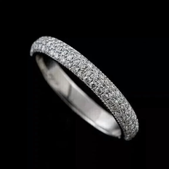 Cluster 2Ct Round Cut Simulated Diamond Half Eternity Wedding Band Women's Ring 14k White Gold Plated 925 Sterling Silver