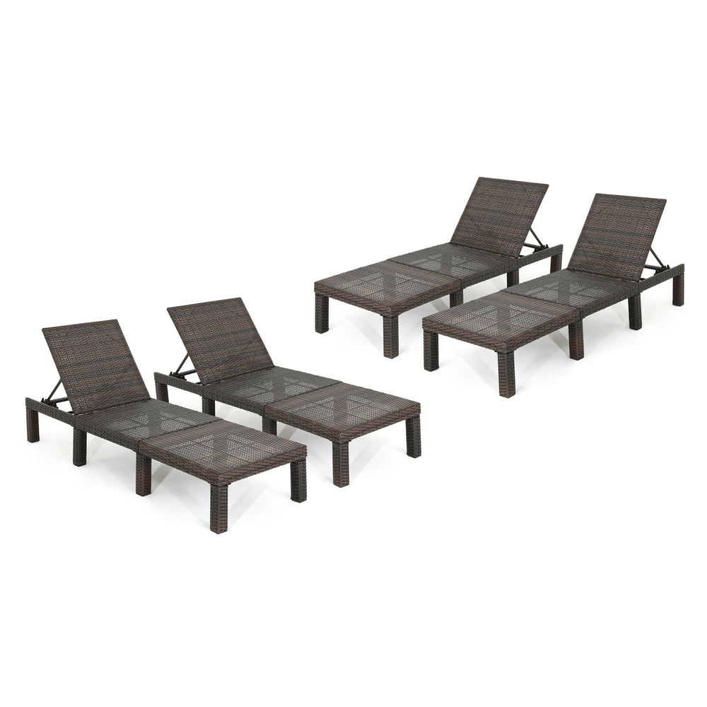 Joyce Outdoor Wicker Chaise Lounge without Cushion, Set of 4