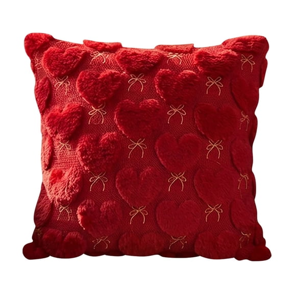 QXLZZUSG Valentines Pillow Covers 18x18 Inch, Valentines Day Red Heart Love Decorative Cute Soft Plush Faux Throw Pillows for Couch Sofa Bedroom Holiday Home Decor A