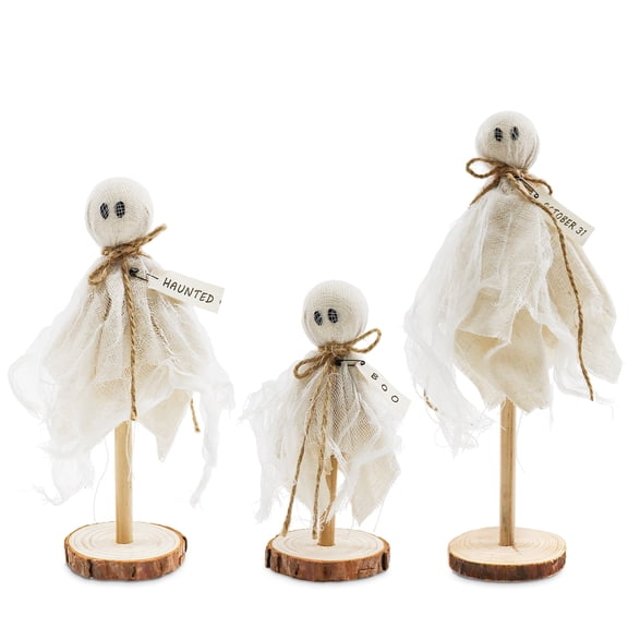 Halloween Decoration Indoor Primitive Halloween Wooden Cute Ghosts Decor Halloween Party Decorations for Table Centerpieces Shelves Mantels 3 Pcs