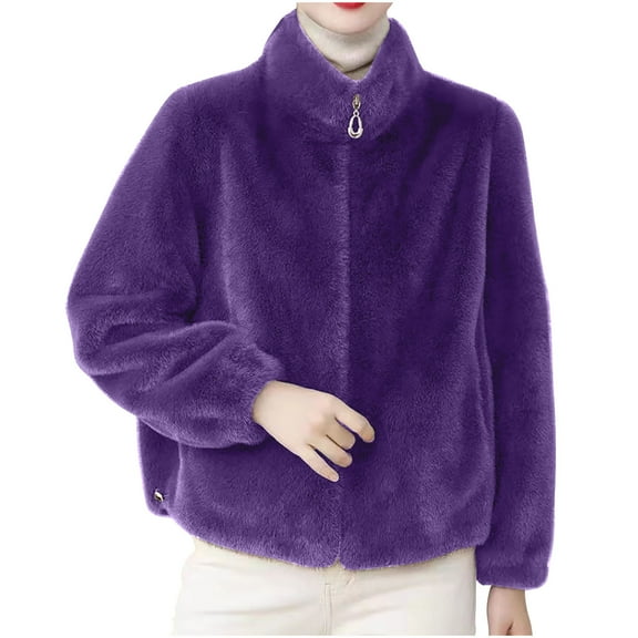 Hueook Womens Fall Jackets Womens Bomber Jacket Ladies' Fashionable Solid Color Hooded Zipper Cardigan Long Sleeved Jacket Purple M