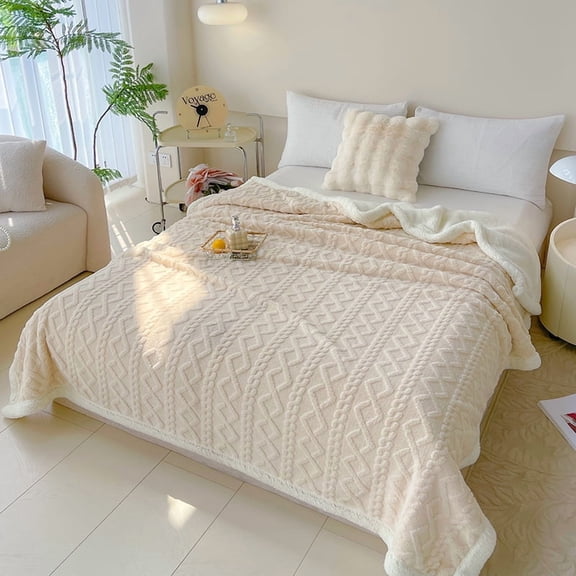 ROSEKIND Cable Jacquard Flannel Sherpa Reversible Throw Blanket