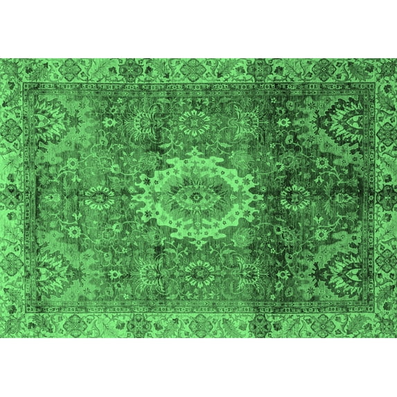 Ahgly Company Indoor Rectangle Oriental Emerald Green Modern Area Rugs, 7' x 9'