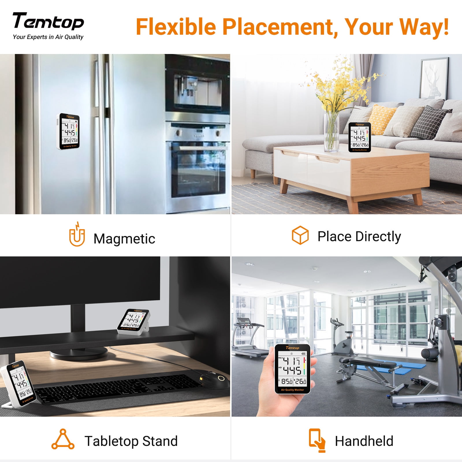 Temtop S1-UP Air Quality Monitor Indoor Thermo-Hygrometer - PM2.5, AQI, Temperature, and Humidity Meter for Home, Office, or School, Air Quality Measurement, 60-Day Battery Life