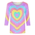 thumbnail image 1 of BLVB T-Shirt Graphique Teinture sur Nœuds Cœur pour Femmes T-Shirt de la Saint-Valentin Motif Mignon Manches 3/4 Hauts Col Rond Printemps, 1 of 5