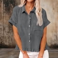 thumbnail image 5 of Women's Flared Collar Tops Fashion Spring Summer Clothing Fabric Solid Color Front Pocket Hem Fringe Short Sleeve Shirts, 5 of 8